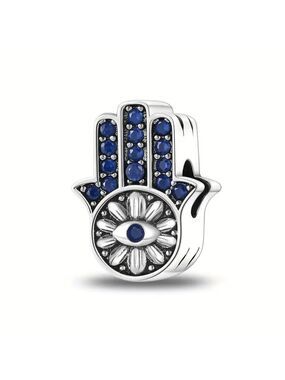 Sterling Silver and Blue Hamsa Hand Bracelet Charm